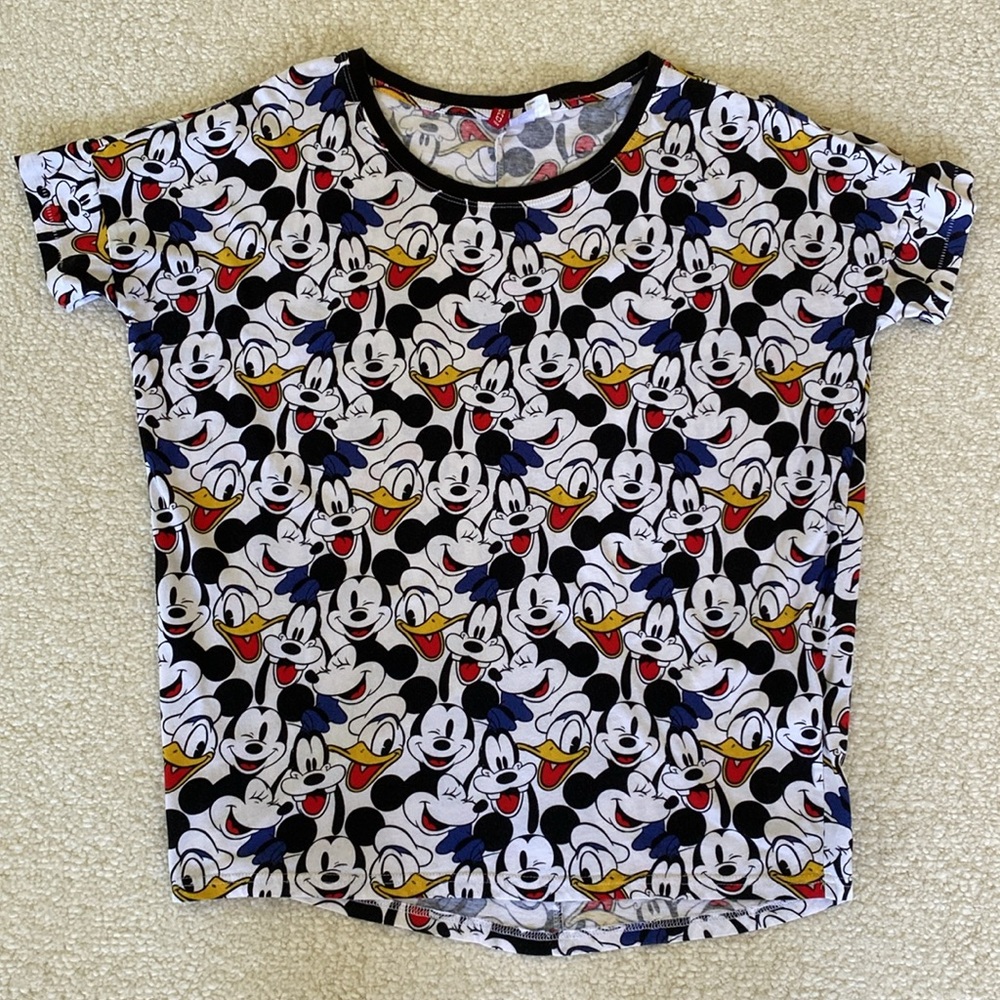 Disney Mickey Mouse Minnie Goofy Donald Duck Short Sleeve All Over Print Top